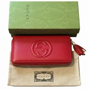 Gucci Soho Red Leather Long Zip Wallet FULLSET